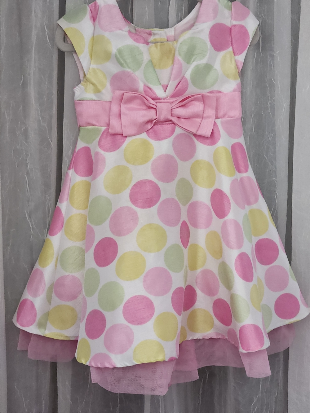 Jona Michelle Pink, Yellow & Mint Polka Dot Bow Dress, S-2T, EPreLC